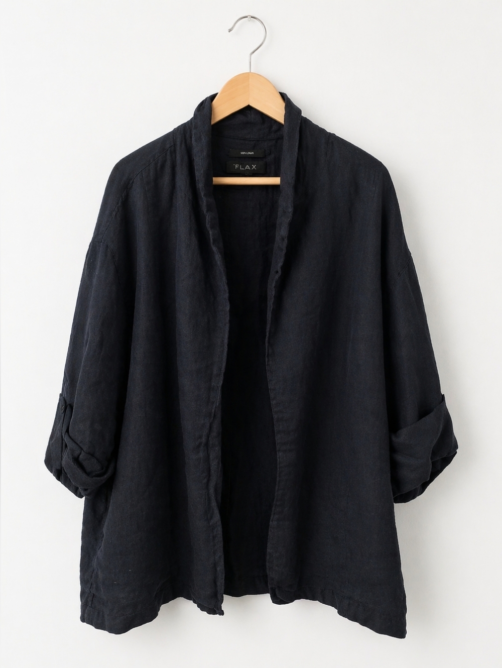 Tahari 100% Linen Open Front Jacket Navy Blue Size XL Lightweight